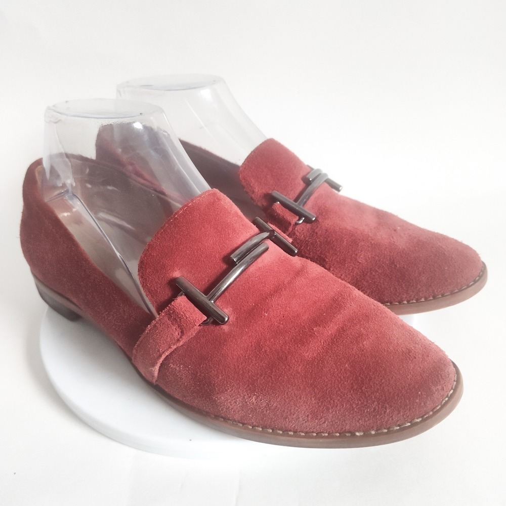 Franco Sarto Size 8 Slip On Suede Loafers Burgundy Wine Comfort Flat Harlow Prep